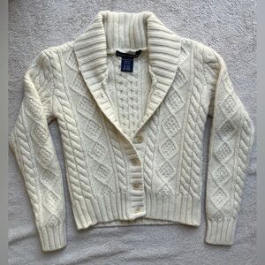 Ralph Lauren Ivory Cable Knit Cardigan wool alpaca nautical coastal old money SP
